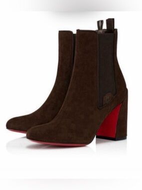 CHRISTIAN LOUBOUTIN Brown Turelastic Suede Red Sole Ankle Booties 40.5